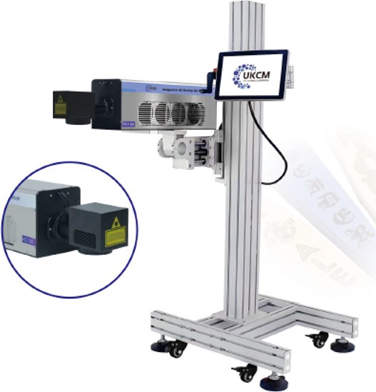 Equipo de marcado láser CO₂ UKCM sobre columna con panel táctil